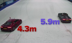 Audi R8 V10 Goes Skiing Uphill With Summer Tires, RWD vs. AWD Battle Ensues