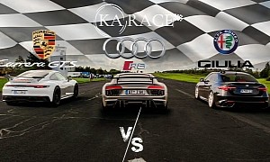 Audi R8 V10 Races Porsche 911 Carrera GTS, Alfa Romeo Giulia QV Dares Challenge the Winner