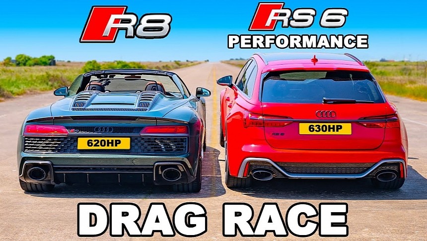 Audi RS 6 Avant vs. Audi R8 - Drag Race