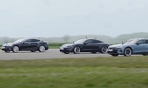 Audi RS e-tron GT vs. Porsche Taycan Turbo vs. Tesla Model S Race Has No Winner