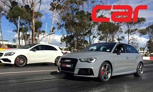 Audi RS3 and A45 Facelift Drag Race to See Who's Boss of the Hot Hatches