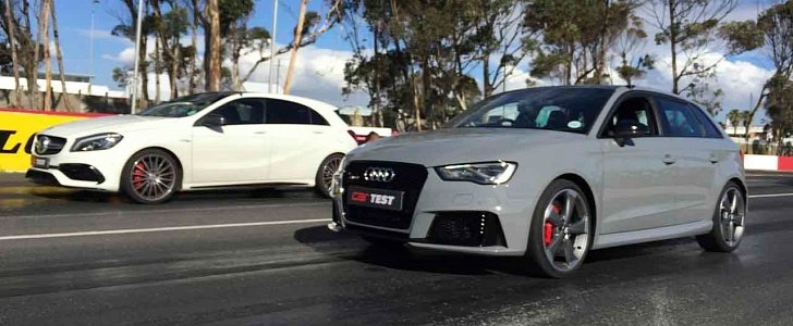 Audi RS3 and A45 AMG Facelift Drag Race to See Who's Boss of the Hot Hatches