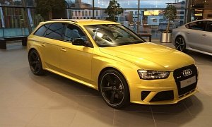 Audi RS4 Avant with Austin Yellow Paintjob Spotted: It's a BMW M4 Color