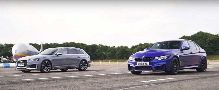 Audi RS4 With quattro Launch Frustrates BMW M3 CS in Drag Race
