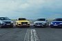 Audi SQ2 and Cupra Ateca Drag Race Golf R and AMG A35: Hot Hatchs vs. Crossovers