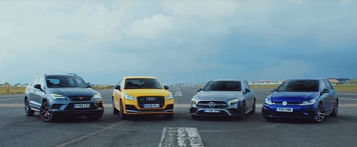 Audi SQ2 and Cupra Ateca Drag Race Golf R and AMG A35: Hot Hatchs vs. Crossovers