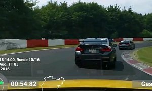 BMW M4 GTS Can't Escape Audi TT RS in Nurburgring Chase, Tries Hard
