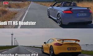 Audi TT RS Roadster vs. Porsche Cayman GT4 Acceleration Battle Ends in Tears