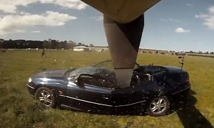 Aussie Prank: Giant Axe Crushes Car