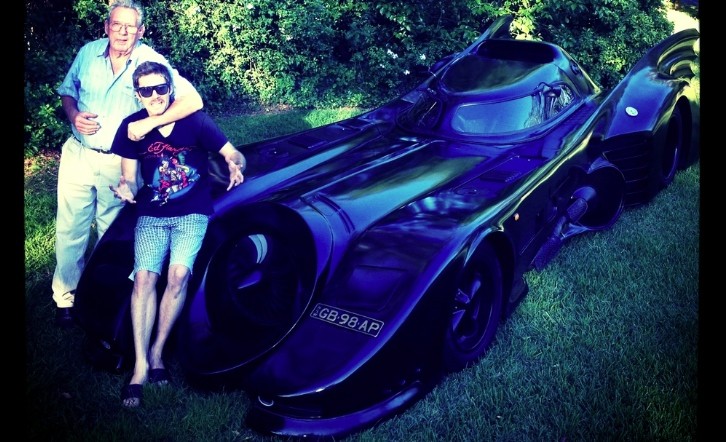 Zac and his grandfather next to the Ossie Batmobile