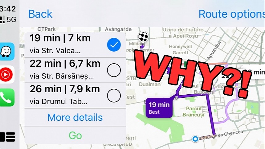 The new alternate route UI on CarPlay