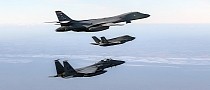 B-1 Lancer, F-15 Eagles and F-35B Fly Formation to Say Happy Birthday to the Mighty Eighth