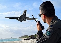 B-1B Lancer Shows Underbelly Flying Over a Beach, Not Something You See Every Day