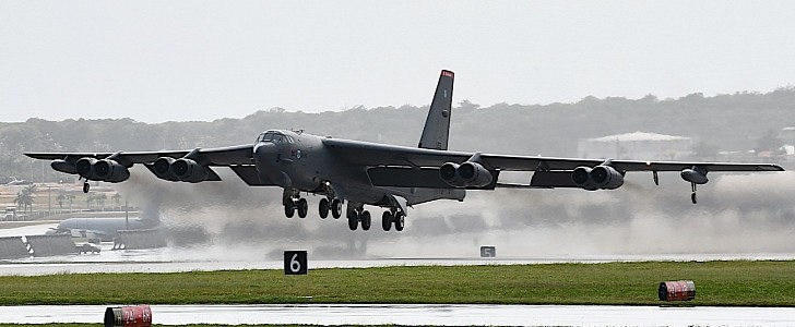 B-52 Stratofortress taking off from Andersen Air Force Base in Guam