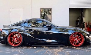 Bagged 2020 Toyota Supra Sits on HRE Flowform Wheels, They Are Red