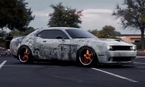 Bagged Challenger Scat Pack Widebody on Gold Wheels Now Tells Ghoulish Stories