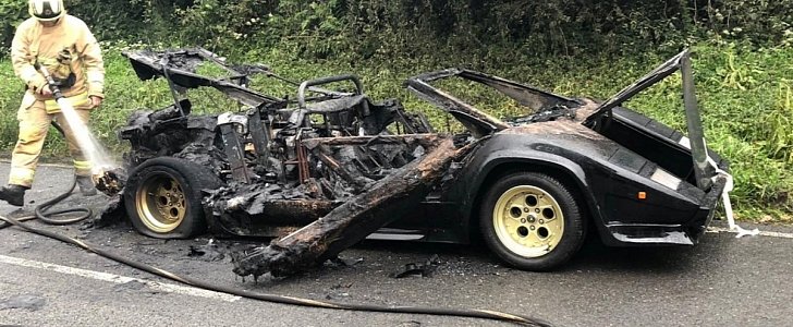 James Stunt's Lamborghini Countach destroyed in roadside fire