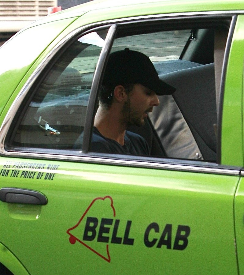 Shia LaBeouf travels by cab...
