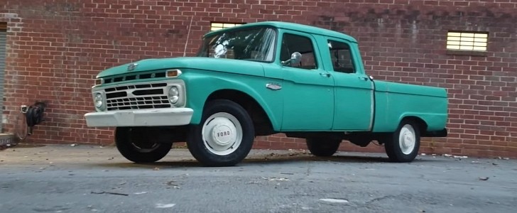 Teal 1966 Ford F-250 Crew Cab barn find What the Truck presentation on Ford Era
