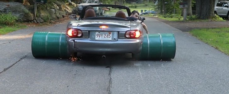 Barrel-Wheel Mazda Miata Does Big Burnout