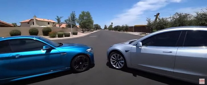 Tesla Model 3 vs. BMW M2 drag race