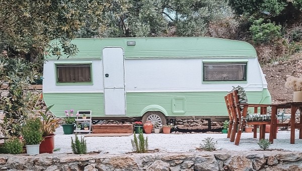 This 1989 Hobby caravan is now a beautiful glamping retreat in Greece