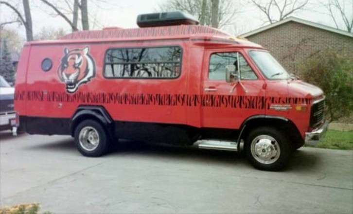 Chevy Trans Van covered with Bengals logos