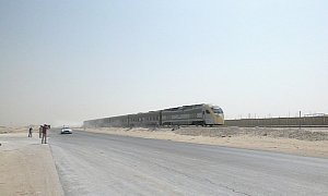 Bentley Continental GT Races Saudi Arabia’s Desert Train in Train Blue Race Reenactment