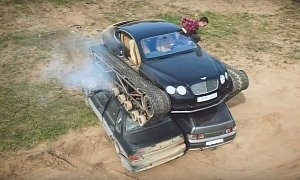 Bentley "Tank" Crushes Cars in Russia, Hits 60 MPH