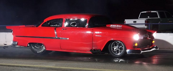 Big Tire 1955 Chevrolet Bel Air Runs Like a Rocket, Smokes Camaro and  Mustang - autoevolution