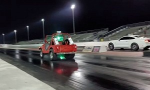 Big Tire Jeep Drag Races Ford Mustang GT With Surprising Results