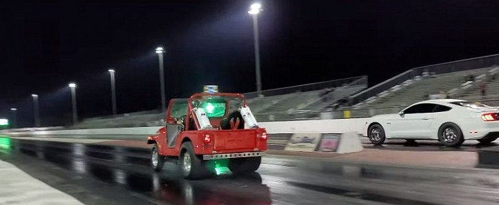 Big Tire Jeep Drag Races Ford Mustang GT