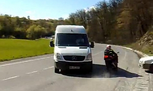 Swerving to Avoid Van Causes Biker to Crash at High Speed