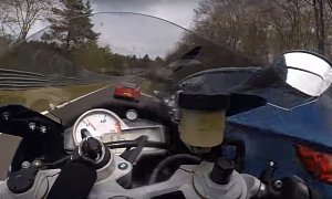 Biker Pulls 100 MPH Guardrail-Bounce Nurburgring Save after Being Hit by Driver
