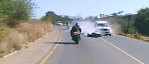 Biker Walks Away From Head On Crash