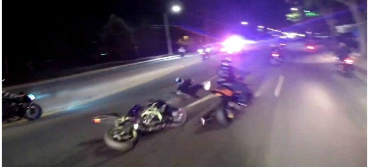 Bikers Running from Police Cars and Helicopter Crash