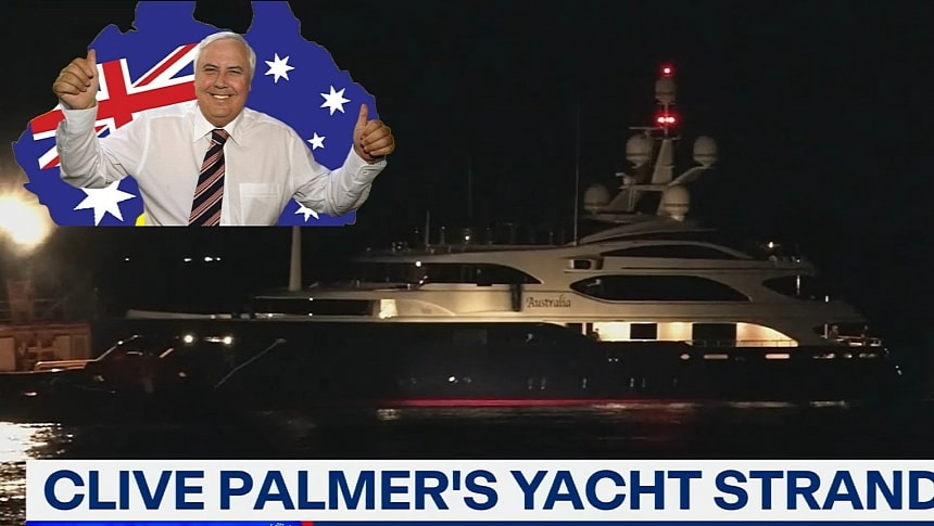 Superyacht Australia, owned by billionaire Clive Palmer, has run aground for the second time in 8 months