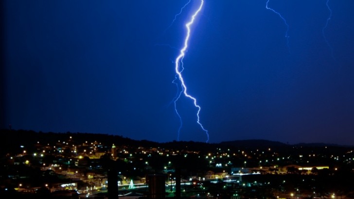 Lightning over a city