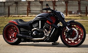 Black Body and Red Custom Wheels Make This Harley-Davidson V-Rod One of a Kind