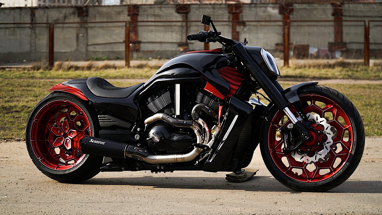 Black Body and Red Custom Wheels Make This HarleyDavidson VRod One of