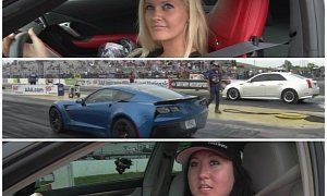 Blonde in a 2015 Corvette Z06 Drag Races a Brunette in a Cadillac CTS-V
