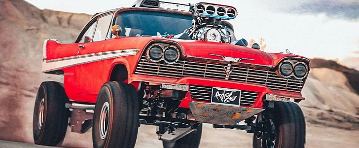 Blown Plymouth Fury Christine 2.0 Mad Max Baja-style rendering by adry53customs 