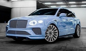 Blue Bentley Bentayga S Feels Lighthearted When Lowered on Forged Chrome Wheels