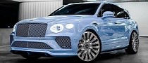 Blue Bentley Bentayga S Feels Lighthearted When Lowered on Forged Chrome Wheels