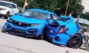 Blue Honda Civic Type R Splits in Two After Crash in Colorado