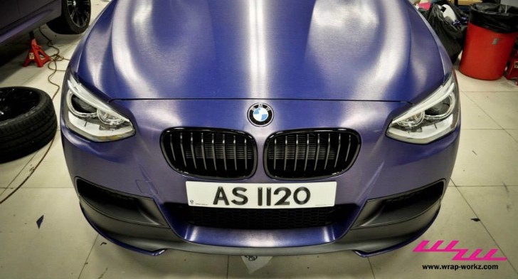 BMW 1 Series Gets Brushed Aluminum Blue Wrap