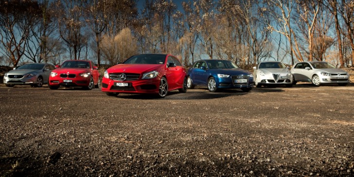 Audi A3 v BMW 1 Series v Mercedes-Benz A-Class v Alfa Romeo Giulietta v Volkswagen Golf v Volvo V40