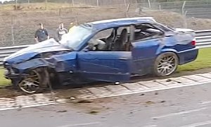 BMW 3 Series Has Nurburgring Rollover Crash, Looks Like It's Been Trampled