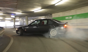 BMW 325i Drifts to the Top of a Parking Lot, Fast and Furious Style