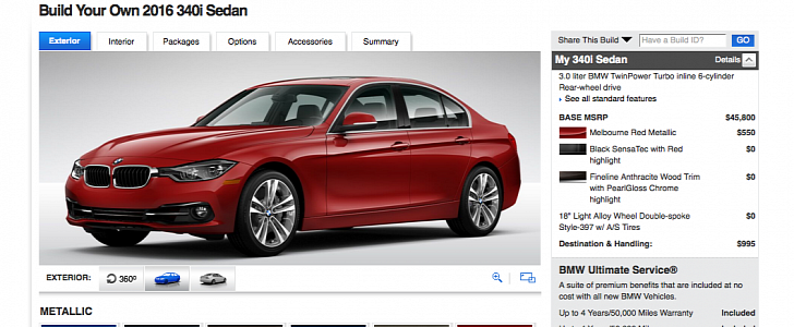BMW 340i in the USA configurator